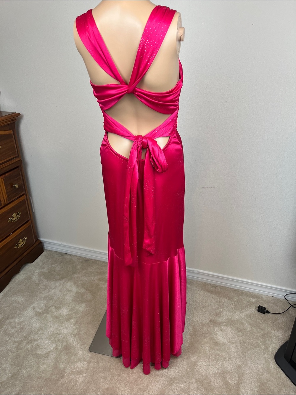 Y2K Vintage Hot Pink Open-Back Evening Gown Jodi Kristopher, Size Medium
